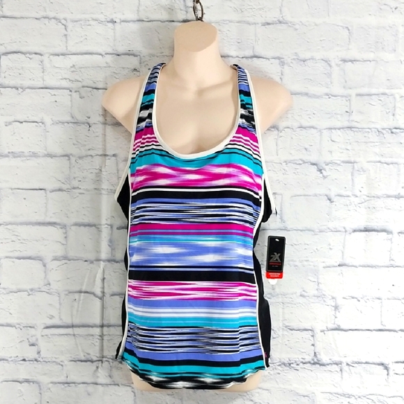 🎟️BOGO FREE🎟️ NWT ZeroXposur Striped Racerback Swim Sports Tank Top Sz 16 - Picture 1 of 6